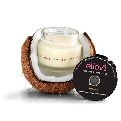 Ellovi All-Natural Luxuriously Whipped Body Butter - Serenade - 100% Nut Free - Made With Just 6 Vegan Ingredients - Ultra-Rich 100% Plant-Based Moisturizer For Naturally Healthy Skin (2 fl. oz/59ml)