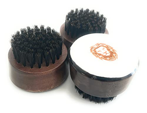 MAN & MANE Round Beard Brush - Handmade Oxhorn & Boar Bristle Grooming Tool for Men (Medium Stiffness) - Travel Size