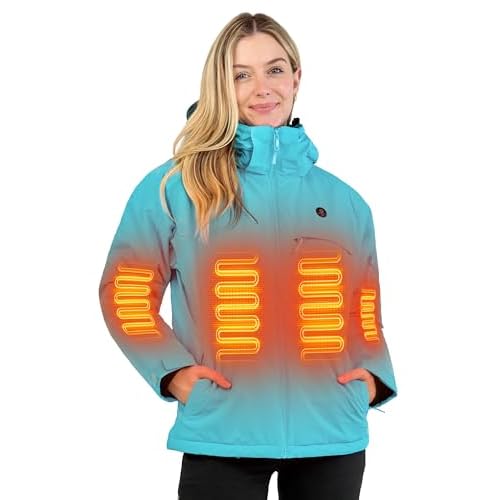 ANTARCTICA GEAR Heated Jacket, Ski Jacket Coat, With 12V/16000mAh Battery Pack, 5 Areas Heating Thicken Women Winter Coat