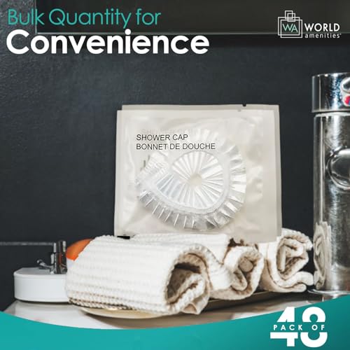 World Amenities Waterproof Shower Cap (Clear Frosted Sachet), Travel Size Hotel Amenities, Airbnb