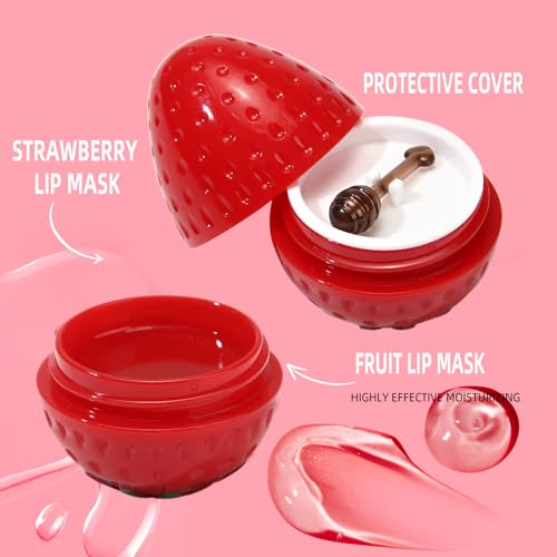 6 PCS Mini Bee Lip Balm Lip Mask Fruit Pot,Strawberry Lip Balm for Teens Girls 8-12,Peach,Cherry Moisturizing Lip Sleeping Mask Overnight Lip Treatment,Color lip Balm Gifts Set,Easter Basket Stuffers