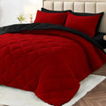 Oversized King Reversible Comforter Set 7-Piece Bed in a Bag - Red & Black, 120x98