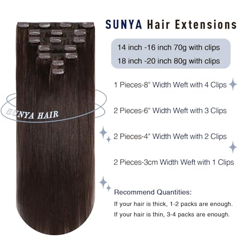 Sunya Clip-In Human Hair Extensions Dark Brown 14 Inch - 70g Variation #2