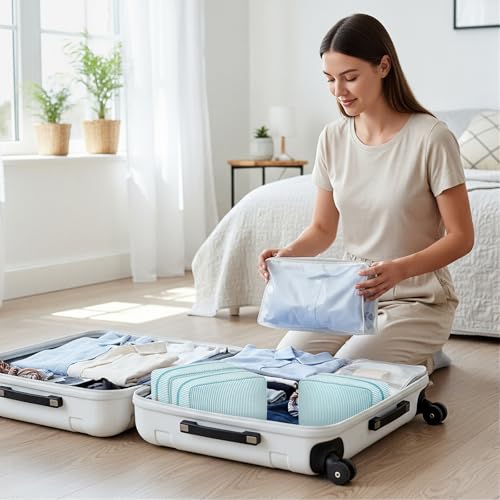Sanwuta 10 Pcs Seersucker Cosmetic Bag Seersucker Makeup Bag Women Stripe Large Travel Toiletry Organizer Preppy Storage Pouch for Embroidery Wedding Bridesmaid Bride Mom (Mint Green)