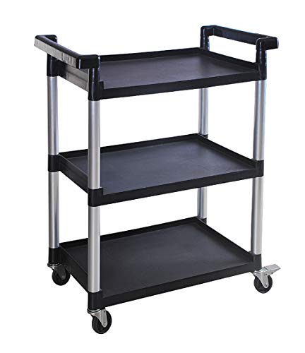 3-Shelf Utility Plastic Cart with Wheels - Max Capacity 225 Lbs - Black - Variation of THIS listing