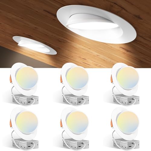 6 Inch White Gimbal LED Recessed Ceiling Light - Adjustable 5 CCT, 1200LM