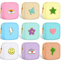 Mini Preppy Makeup Bags Set - 9 Nylon Cosmetic Organizer Pouches