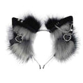 Furry Cat Ears Headband Punk Gothic Heart Clips Animal Ears Hair Hoop for Halloween Cosplay Costume Party