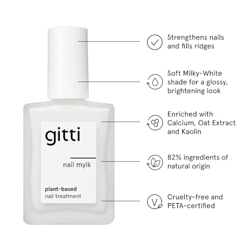Gitti Milky White Nail Strengthener Polish - Vegan, Non-Toxic, 0.5 Fl Oz
