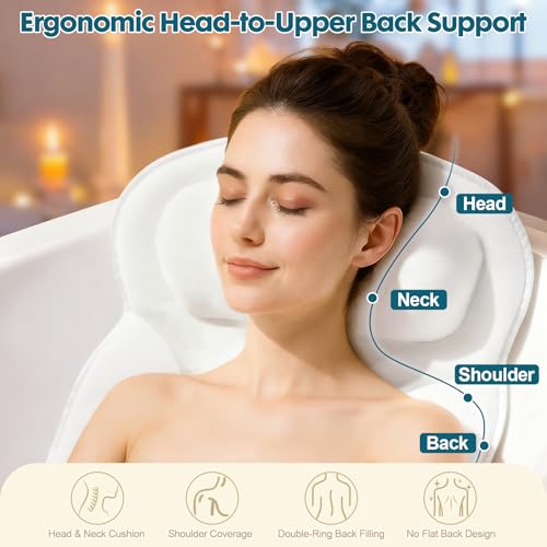 Bath Pillow for Tub - Extra Thick Support, Quick-Dry Spa Cushion, Non-Slip Head & Neck Rest