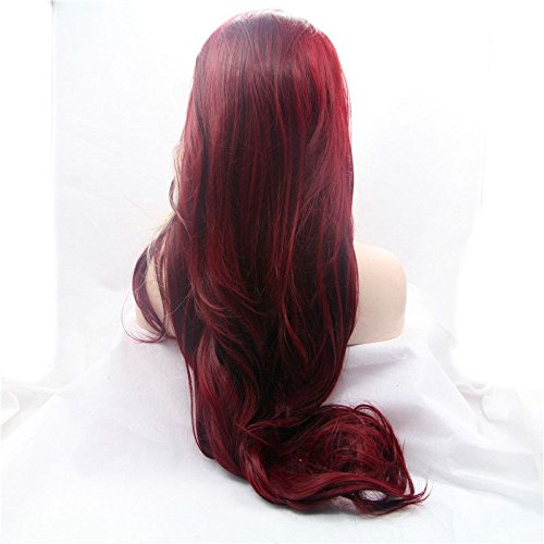 Multicolored Blonde and Wine Red Synthetic Lace Front Wig - Long Body Wave, Heat Resistant, Glueless, Halloween Cosplay