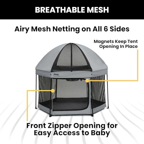 Delta Children Jeep Hexagon Pop Up Play Yard with Removable Canopy - Grey, Indoor & Outdoor Baby Playpen