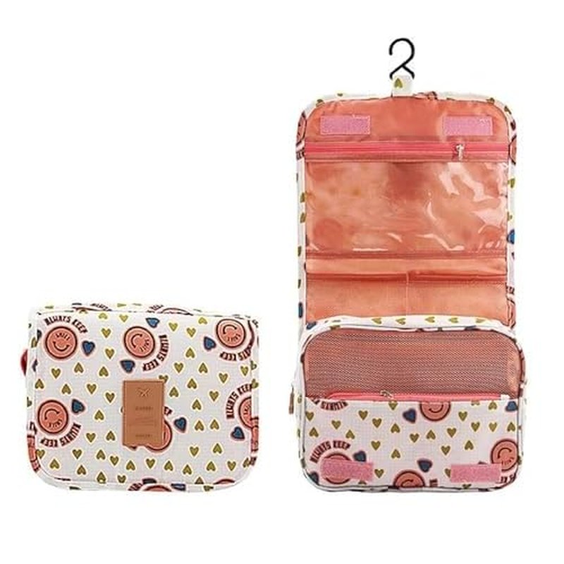 AUGEN Travel Toiletry Bag With Hanging Hook, Portable Makeup Bag Organizer For Women, Water-Resistant Travel Cosmetic Bag Essentials Accessories (Hearty White)