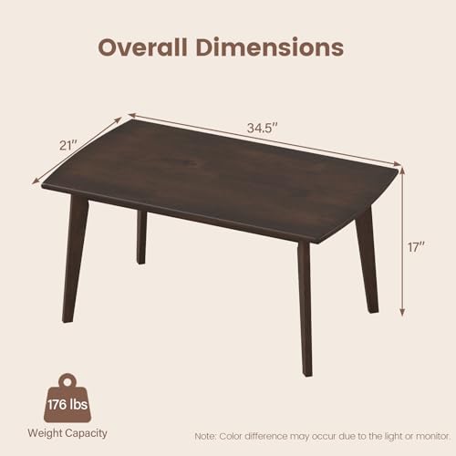 Solid Wood Coffee Table 34.5 x 21 Inches Mid-Century Modern Center Table with Storage