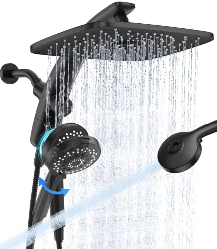 Matte Black 14-Inch Shower Head with Handheld & Full Body Coverage - Power Wash