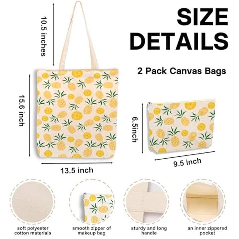 jeilink Cute Canvas Tote Bag Makeup Bag for Gym Graduation Library Travel Work Shopping Birthday Friendship Christmas
