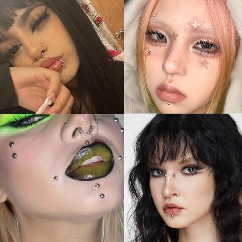 NOOEPC Gold and Silver Face Gems Fake Piercings, Fake Lip Ring Fake Nose Ring Fake Eyebrow Piercing Fake Lip Piercing Self-Adhesive Face Sticker Fake Piercing Balls