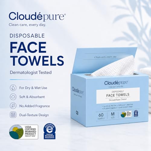 Disposable Face Towels - 240 Count, Thick, Soft, Eczema Friendly, Pack of 4 (60 Towels Each)