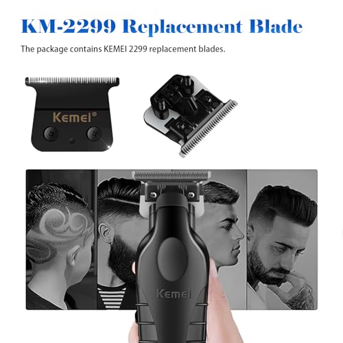 KEMEI KM-2299 Professional Hair Trimmer for Men Cordless Hair Clipper, Zero Gap T Blade Beard Trimmers, Rechargeable Barber Clippers, with KM-2299 Replacement Blade