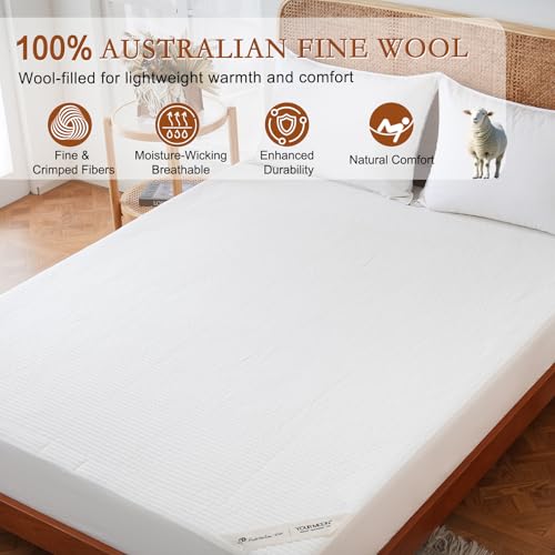 King Wool Mattress Pad with Cotton Cover – Natural Australian Wool, White - Your Moon