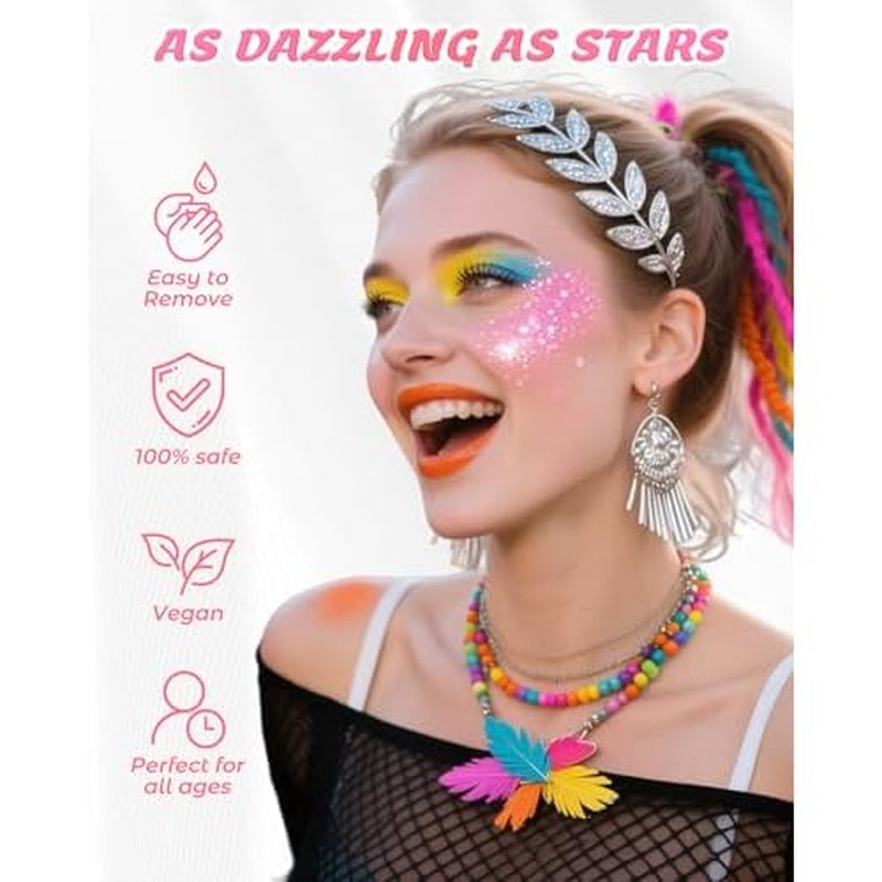 6PCS Pink Face Body Glitter Gel£¬Mermaid Holographic Sequins Chunky Glitter Paint for Party Singer Concerts Music Festival Rave Accessories for Girls Women Face Body Hair Sparkling Makeup