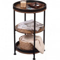 Dulcii Rustic Brown Round Side Table with 3 Storage Shelves - Classic Variation