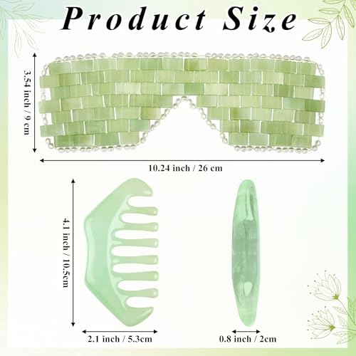 Hercicy 2 Pcs Jade Eye Mask and Hair Comb Set Green Jade Stone Eye Mask White Facial Cooling Set Guasha Scalp Comb Facial Massage Tool for Relax Alleviate Puffiness Esthetician Supply (Classic Color)
