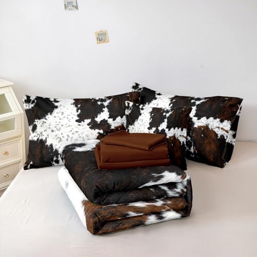 Brown Cowhide Comforter Set Queen - 8 Pieces Western Farmhouse Bedding