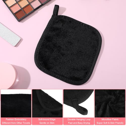 50 Pcs Makeup Remover Cloths Reusable Washable Remover Pads Soft Microfiber Washcloths Facial Cloths Makeup Towels for Women, 5 x 5 Inch(Black)