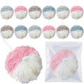 12 Pack Travel Size Loofah Individually Wrapped, 30 g Shower Puffs for Body, Mini Bath Sponge Bulk, Multicolor