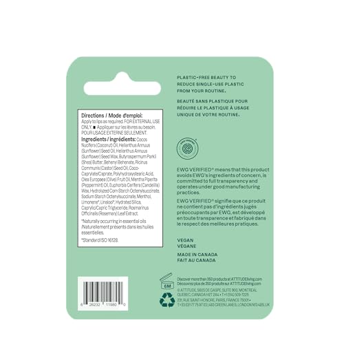 Plastic-Free Mint Lip Balm - Vegan, Cruelty-Free, EWG Verified, 0.3 Oz Pack of 4