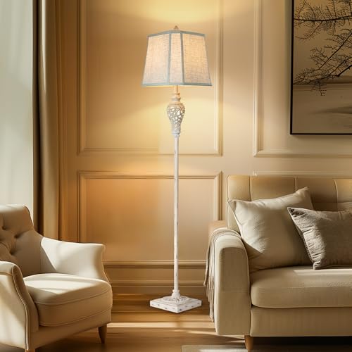 LuxSight Cream Rustic Floor Lamp with Nightlight - Vintage Standing Lamp for Living Room