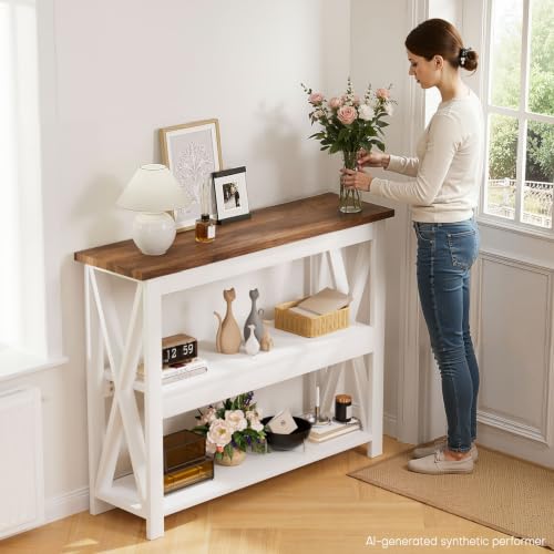 Vilaxing 3-Tier Wood Entryway Table 41.3" Console Shelf White