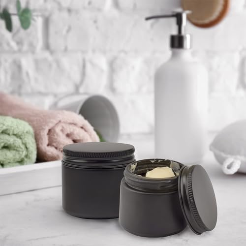 Black Glass Cosmetic Jars Set of 12 - 2 oz Matte Finish with Metal Lids