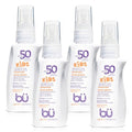 BU SPF 50 Fragrance Free Kids Sunscreen Spray for Face and Body, TSA Travel Size Sunscreen, Clear Non Aeorsol Spray, Non Greasy, Water Resistant and Oil Free, 1 oz (4-pack)