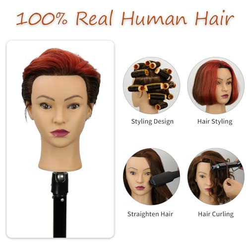 Mannequin Head Human Hair 14 Inch Dark Brown - Practice & Styling Head with Stand & Clips - Variation 4