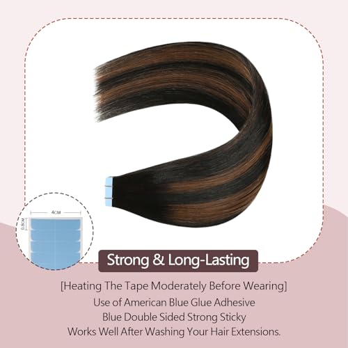 Sunya Tape-in Hair Extensions 12" Balayage Natural Black to Chestnut Brown 40g/pack, 20pcs #P1B/6/T1B