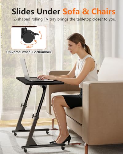 Black Adjustable Folding TV Tray Table - Portable Couch Snack & Laptop Stand