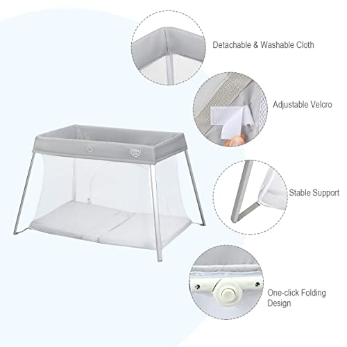 Silver Baby Joy 2-in-1 Travel Crib with Zipper, Portable Toddler Playpen