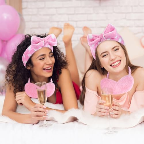 Maiteenly 24-Piece Pink Dot Spa Sleepover Party Favors Set with Headbands and Eye Masks for Women and Adults - Bulk