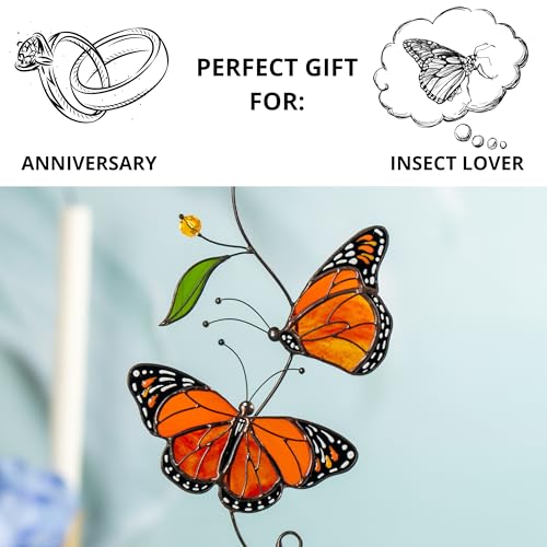 Pair of Monarch Butterfly Stained Glass Suncatchers Handmade Window Decor