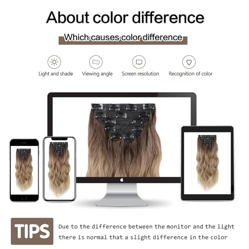 WECAN Clip-In Hair Extensions 24 Inch Ombre Blonde 6PCS Long Wavy Curly Hairpieces