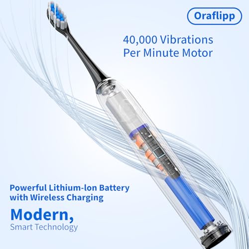 Electric Toothbrush Sonic Power 40,000 VPM 5 Modes Waterproof 30-Day Battery - Black