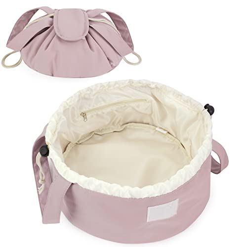 Barrel Drawstring Makeup Bag with Wide-open Make up Bag