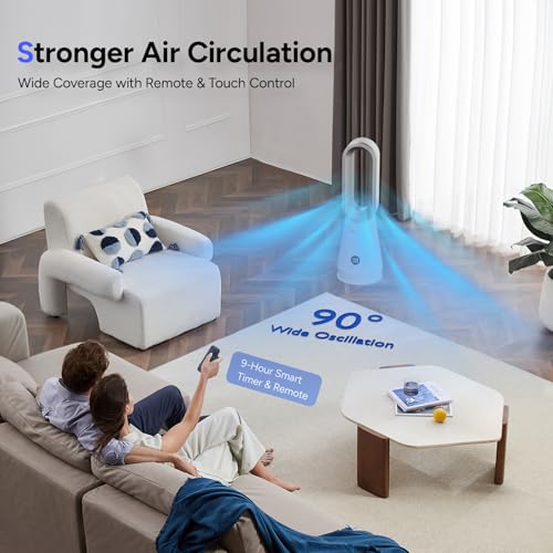 Faryuan 2-in-1 Bladeless Tower Fan with Air Purifier, 8-Speed Oscillating Quiet Fan for Bedroom & Office