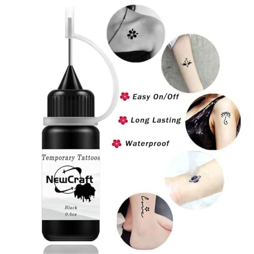 Temporary Tattoo Kit, Makeup Inks, Freckles Gel for Art Markers, 102 Patterns Fake Tattoos stencils DIY for Men Women - 3 Bottles (Black)
