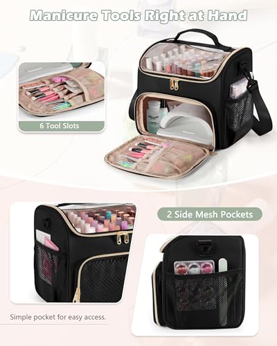 Prokva Black Double-Layer Nail Polish Organizer Bag Holds 42 Bottles