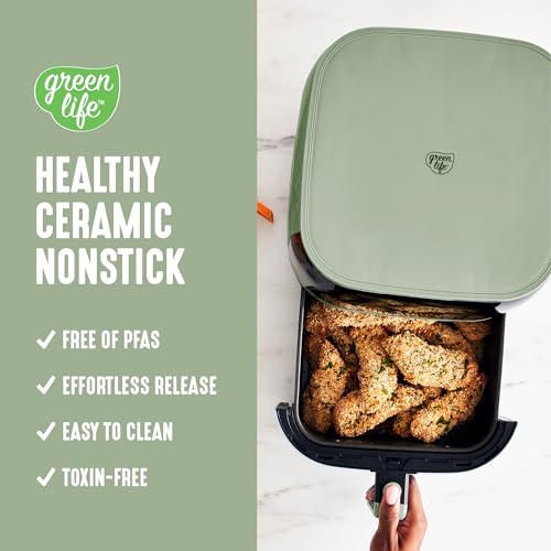GreenLife 5.3QT Electric Air Fryer Oven - Sage, Digital Touchscreen, PFAS-Free Ceramic Nonstick, Auto Shut-Off