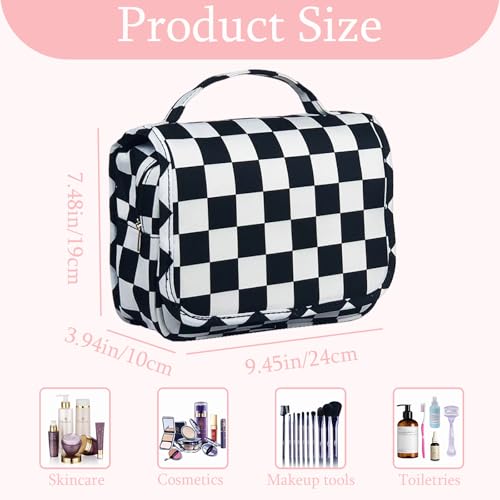 Crazy Bison Black & White Checkerboard Hanging Travel Toiletry Bag Kit for Men & Women