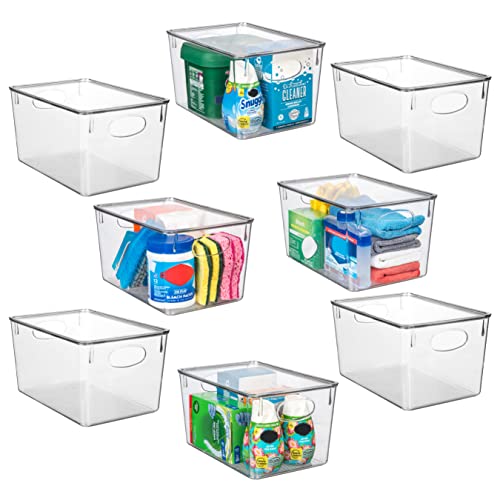 8 Pack Plastic Storage Bins with Lids - 11x7.5x6 Inch Kitchen & Pantry Organizer